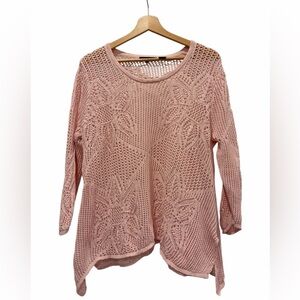 JEANNE PIERRE Blush Pink Romantic Coquette Fairy Crochet Knit Sweater Size XL
